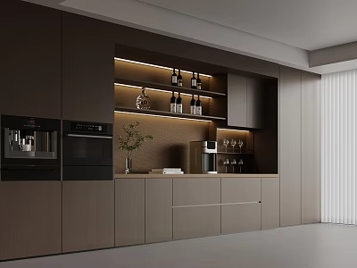 Modern Luxury Home Wine Cabinet With Warm LED Lights And Built In Kitchen Appliances 3d model