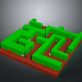 Green Maze Structure With Red Base Street Lamps And Night Sky Elements 3d model