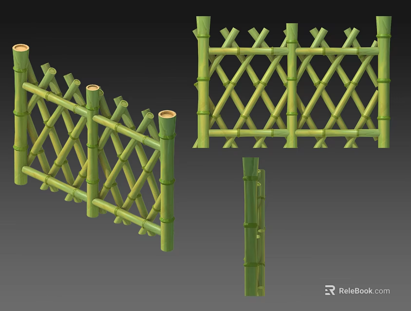 Bamboo Garden Ornament Fence With Lattice Design And Different Decorative Styles 3d model 