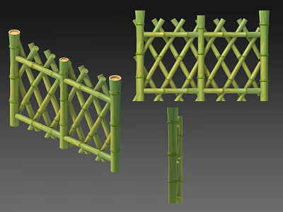 Bamboo Garden Ornament Fence With Lattice Design And Different Decorative Styles 3d model