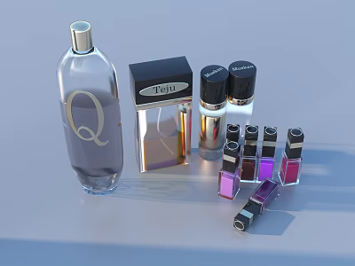Daily Beauty Lifestyle Products Featuring Perfume Bottles Lipsticks And Paris Label Items 3d model
