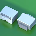 Two Modern White Desktop Printers With Paper Output Tray On Green Background 3d model