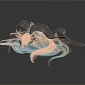 Ethereal Mythical Character With Dragon Like Features And Flowing Blue Ribbons In 3D Model Design