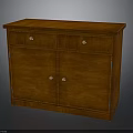 Dark Brown Wooden Cabinet With Drawers And Doors Featuring Round Handles And Smooth Surface