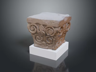 Scenic Natural Landscape With Ancient Carved Stone Pillar On White Base 3d model