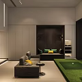 Modern Basement Interior Design With Seating Area Lighting And Decorative Elements