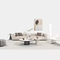 Modern Elegant Sofa Coffee Table Combination With Beige Upholstery Accent Chair And Decorative Rug