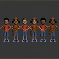 Friendly Cartoon Game Movie Child Characters Wearing Red Shirts Blue Shorts Brown Explorer Outfits Hats