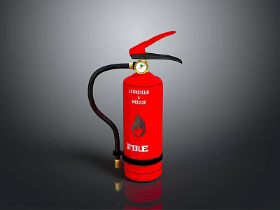 Red Fire Extinguisher With Pressure Gauge And Hose For Emergency Safety 3d model