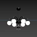 Elegant Black Metal Chandelier with White Globe Shades and Crystal Pendants