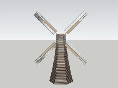 Windmill Architectural Components With Wooden Tower And Rotating Blades Design 3d model