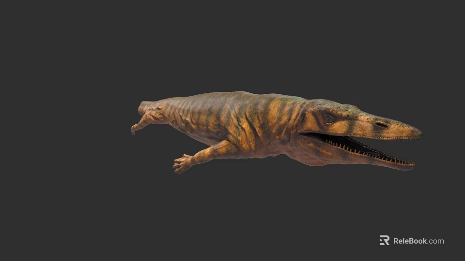Realistic Prehistoric Aquatic Reptile 3D Model With Striped Skin Open Mouth And Sharp Teeth 3d model 