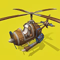 Retro Wooden Helicopter With Propellers Cockpit And Detailed Design On Yellow Background
