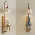 Decorative Wall Lamps With Rabbit Figurine White Lampshade Blue Beige Wooden Base Kids Room Decor