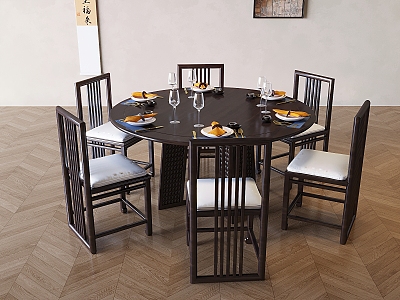 New Chinese Style Solid Wood Dining Table and Chair Chinese Dining Table Round Dining Table and Chair Solid Wood Backrest Chair model