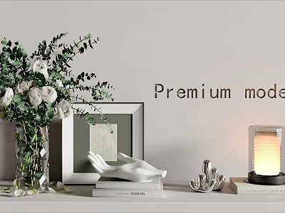 Premium Decorative Ornament Set With Vase White Flowers Picture Frame Hand Decor And Books 3d model