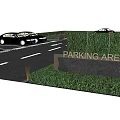 Parking Lot Layout With Multiple Spaces Parked Cars Direction Arrows And Grass 3d model