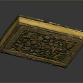 Decorative Household Box With Golden Green Floral Patterns And Intricate Design