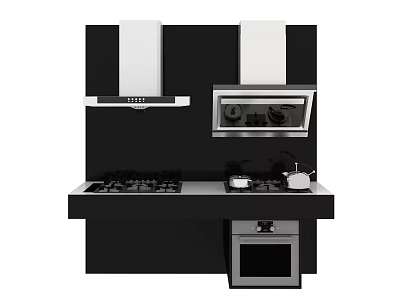 Modern Kitchen Appliances With Gas Stove Oven And Range Hood Design 3d model