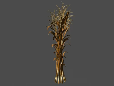 Rustic Dried Corn And Wheat Ears Bouquet For Home Decorative Arrangement 3d model