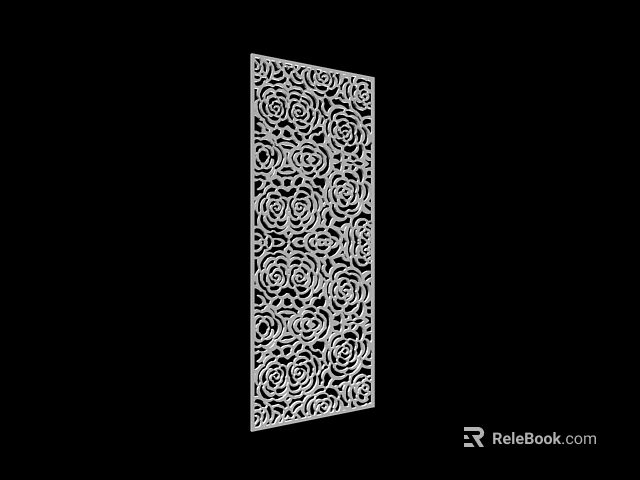 Decorative White Room Divider With Intricate Rose Pattern Laser Cut Design 3d model