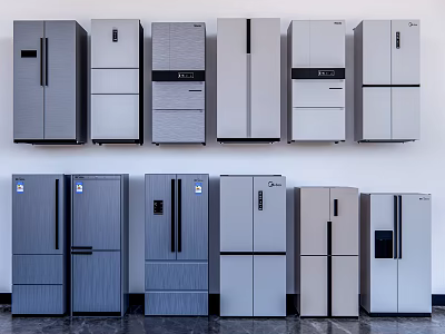 Modern Refrigerators and Freezers Collection with Various Styles Colors and Designs 3d model