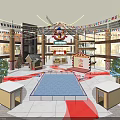 Spacious Multi Level Shopping Mall Interior With Decorative Plants Christmas Tree Shops And Pedestrians
