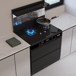Modern integrated stove range hood gas stove 3d model