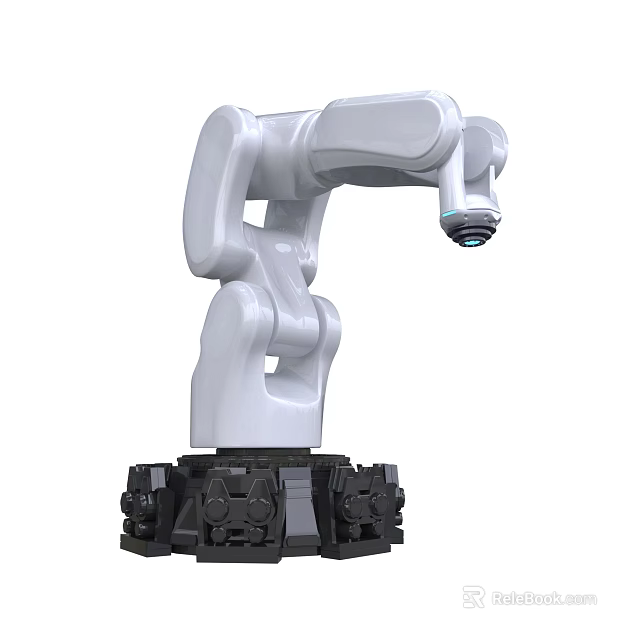 Intelligent Robotic Arm With White Exterior And Black Stable Base Structure Design 3d model 