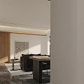 Modern Living And Dining Room Interior With Dark Brown Sofa Coffee Table And Green Plant