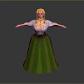 3D Rendered Female Character In Traditional Costume With Blond Braids And Green Skirt