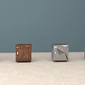 Modern Metal Cabinets One Closed With Geometric Design One Open With Inner Shelves