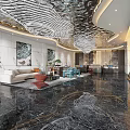 Elegant Hotel Lobby Interior With Marble Flooring Artistic Ceiling And Comfortable Seating Area
