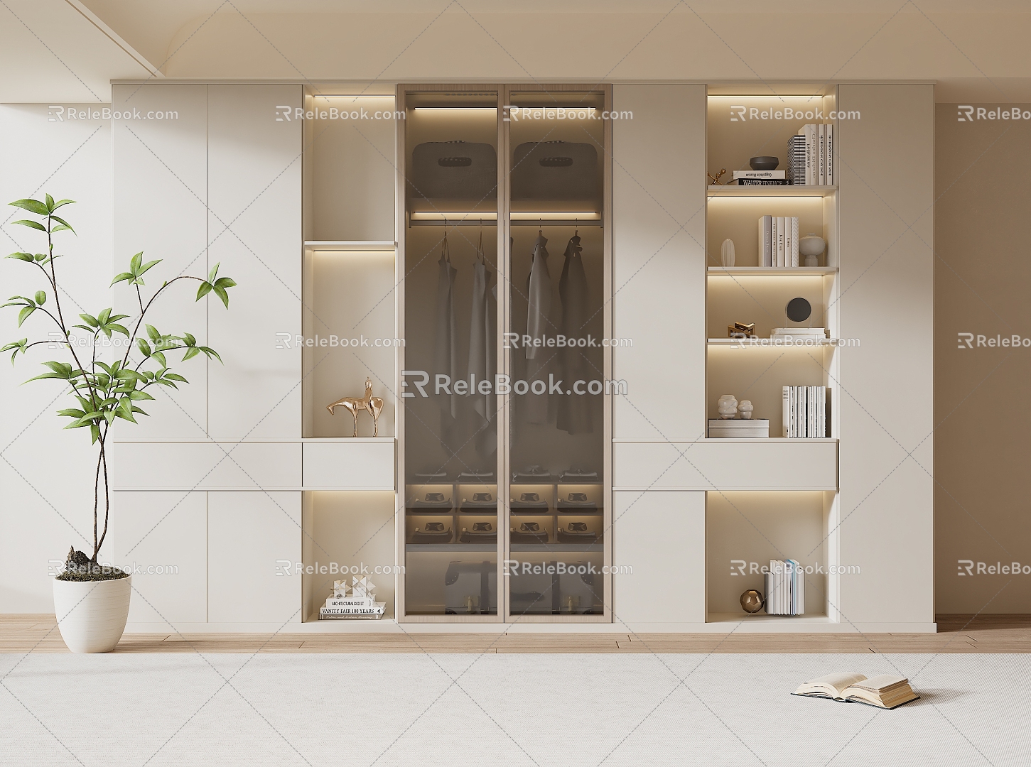 modern wardrobe cream bookcase 3d model