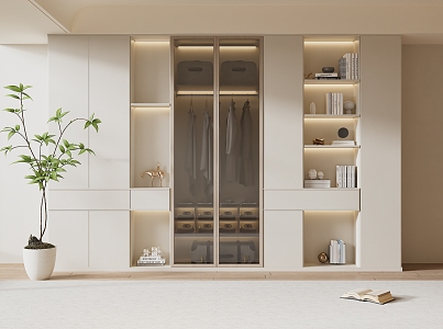 modern wardrobe cream bookcase 3d model