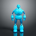 Blue Robot 3D Model Design With Shiny Surface And Stylized Joints Toy Figurine