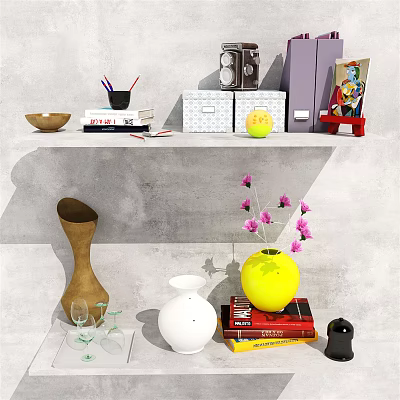 Modern Ornaments Combination Clip Camera Easel Notepad Pen Holder Book Goblet Water Bottle Vase bouquet 3d model