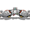 Detailed Futuristic Mech Model Featuring White Orange Black Design Cockpit And Weapons