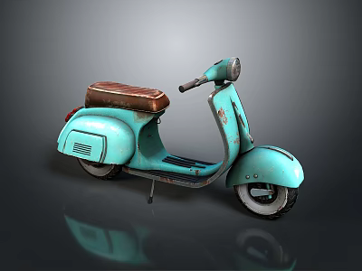 Vintage Turquoise Scooter With Brown Leather Seat And Classic Retro Design 3d model