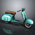 Vintage Turquoise Scooter With Brown Leather Seat And Classic Retro Design
