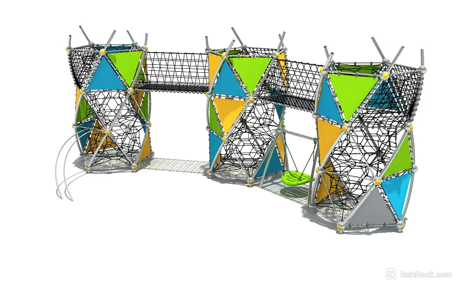 Colorful Geometric Climbing Playground Equipment With Metal Frames And Nets 3d model 