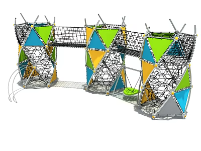 Colorful Geometric Climbing Playground Equipment With Metal Frames And Nets 3d model