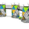 Colorful Geometric Climbing Playground Equipment With Metal Frames And Nets