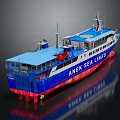 Wooden Ship Aner Sea Lines With Blue Red Hull And Upper Deck Structure