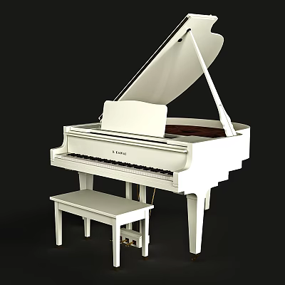 High Quality White Grand Piano And Stool Acoustic Musical Instrument For Music Lovers 3d model