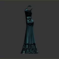 Man Designing Elegant Teal Evening Gown With Off Shoulder Sleeves And Ruffled Hem