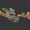 Military Supply Setup With Wooden Crates Oil Drums Tent And Stacked Wooden Planks