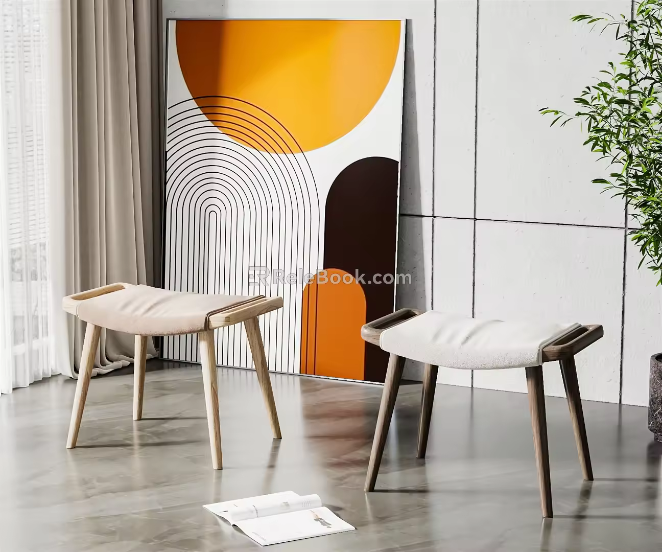 Modern stool sofa stool combination 3d model