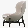 Modern Beige Leather Accent Chair With Stitched Details And Wooden Legs Design
