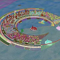 Modern Circular Urban Architecture Model With Green Spaces And Waterfront Design